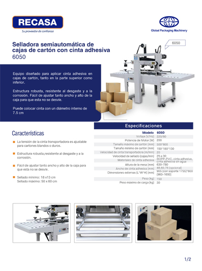 Datos técnicos Selladora de cajas